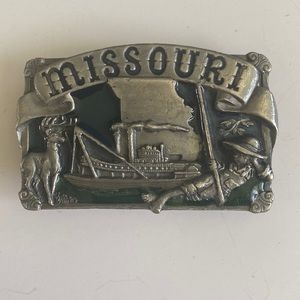 🩷🩵Missouri Belt Buckle Siskiyou Mississippi River Steam Boat Fishing Vintage MO